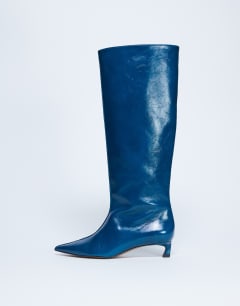 Sophie Premium leather point toe knee high boot in blue
