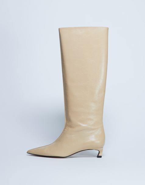 Topshop – Sophie – Premium – Ljusgula, knähöga boots i läder med spetsig tå - view 1