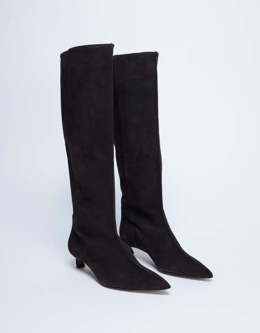 Topshop Sophie Premium suede leather pointed toe knee high boots in chocolate, 4 of 4