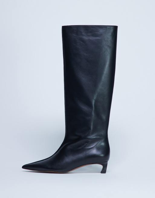 Topshop - Sophie - Stivali al ginocchio premium a punta in pelle neri, 2 di 4