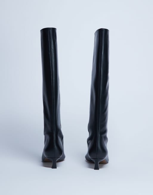 Topshop - Sophie - Stivali al ginocchio premium a punta in pelle neri, 3 di 4