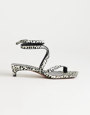  Sophie strappy mid heel sandal in dalmatian print hair on real leather