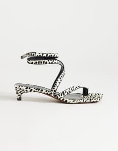 Sophie strappy mid heel sandal in dalmatian print hair on real leather