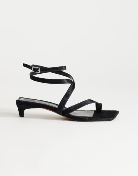 Topshop Sophie strappy mid heel sandals in black print hair on real leather - view 1