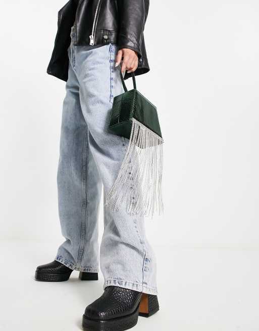Topshop – Sorcha – Tasche in Grün mit Strassquasten