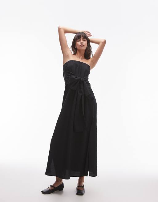 Topshop - Sort bandeau-kjole med bindebånd foran
