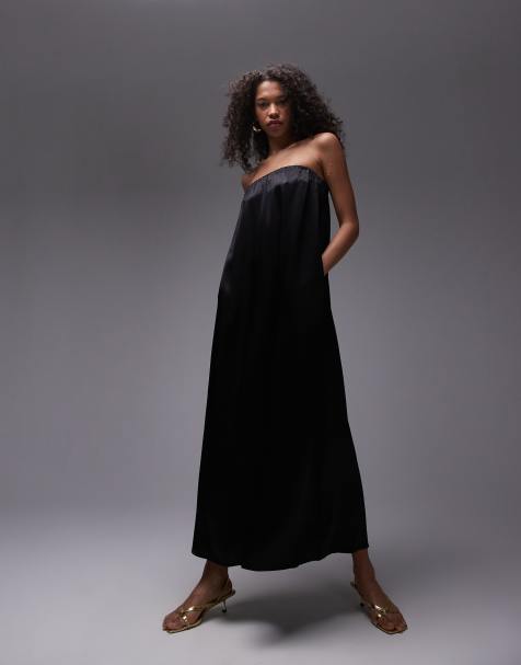 Topshop - Sort bandeau-maxikjole i satin - view 1