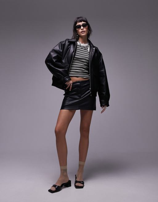 Topshop - Sort bomber-jakke i imiteret læder