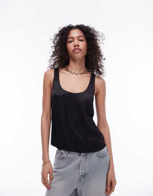 Topshop - Sort cami-top med dyb rund hals