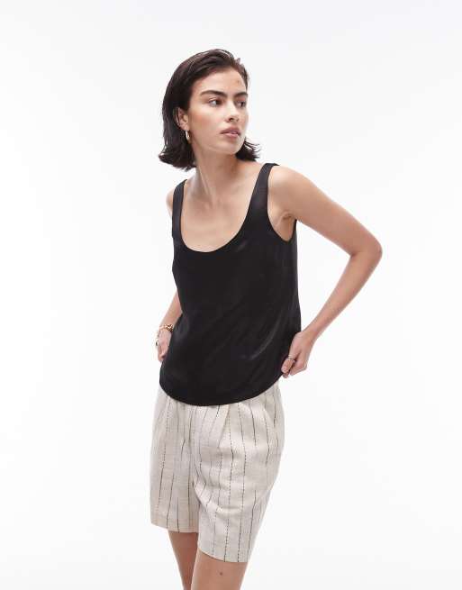Topshop - Sort cami-top med dyb rund hals