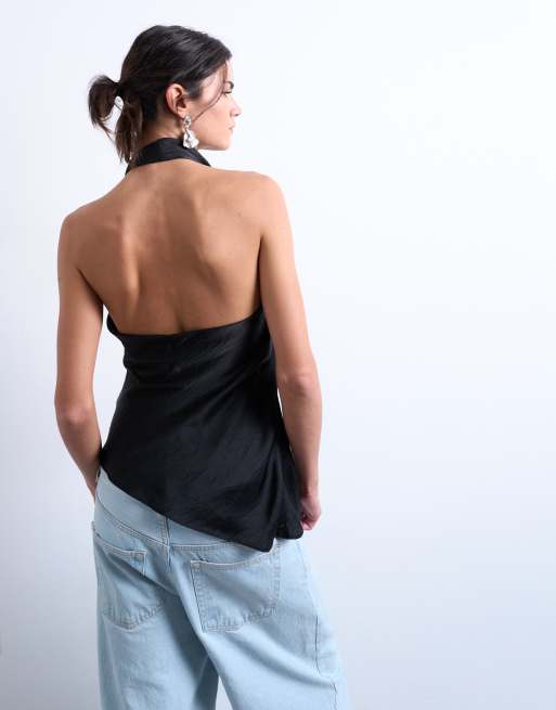 Topshop - Sort haltertop i satin, 3 af 4