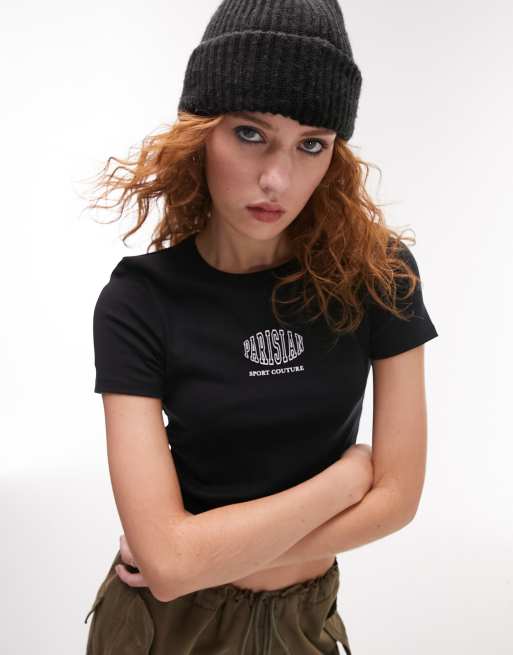 Topshop - Sort hverdags-T-shirt med 'Parisian'-grafik