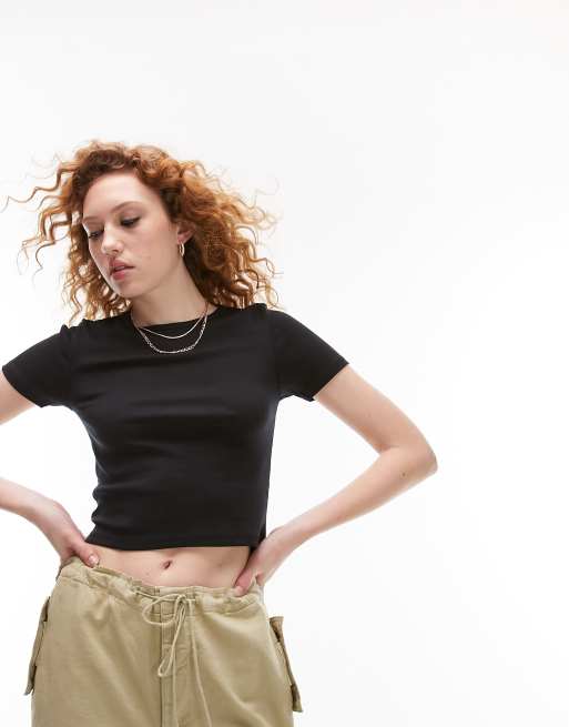 Topshop - Sort krympet basis-T-shirt 