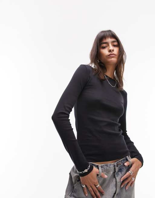 Topshop - Sort langærmet hverdags-T-shirt