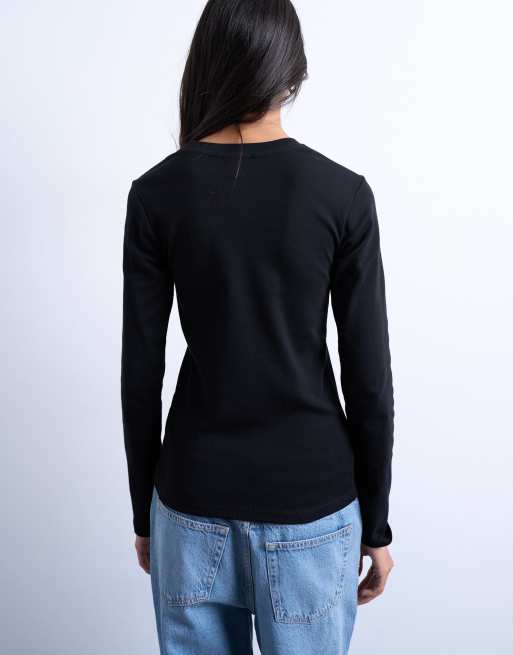 Topshop - Sort langærmet hverdags-T-shirt, 4 af 4