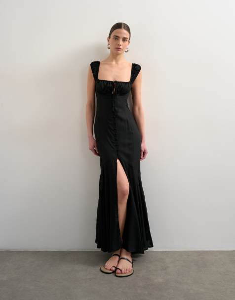 Topshop - Sort maxi-sommerkjole med knapper foran og afkortede ærmer - view 1