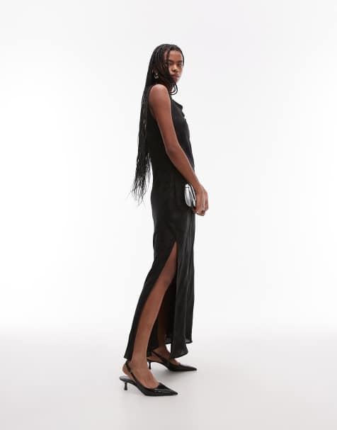 Topshop - Sort maxikjole med draperet side i jacquard - view 1