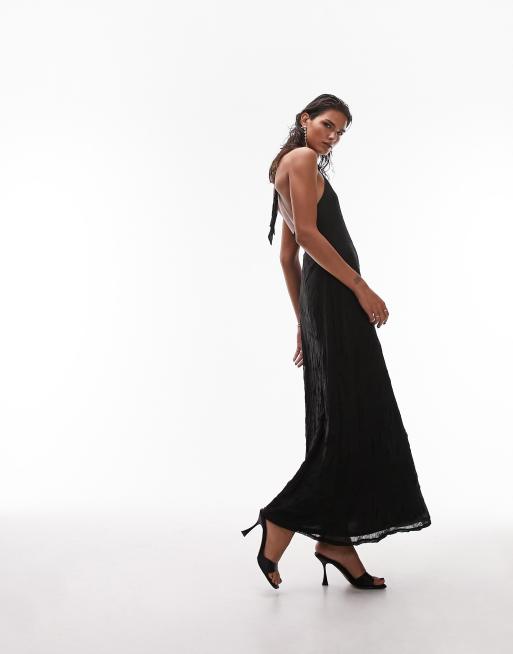 Topshop - Sort maxikjole med halterneck i jersey og struktureret mesh