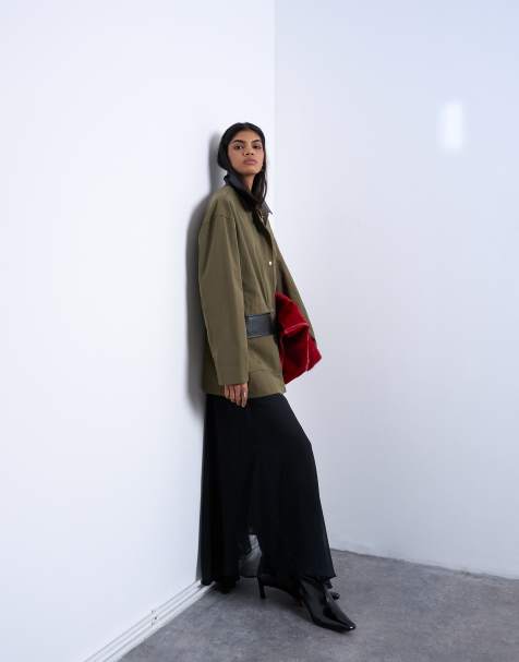 Topshop - Sort maxinederdel med sømdetaljer og cirkelsnit i chiffon - view 1