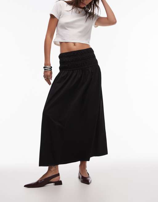 Topshop - Sort maxinederdel med smock-talje og hvide topsyninger, 3 af 5