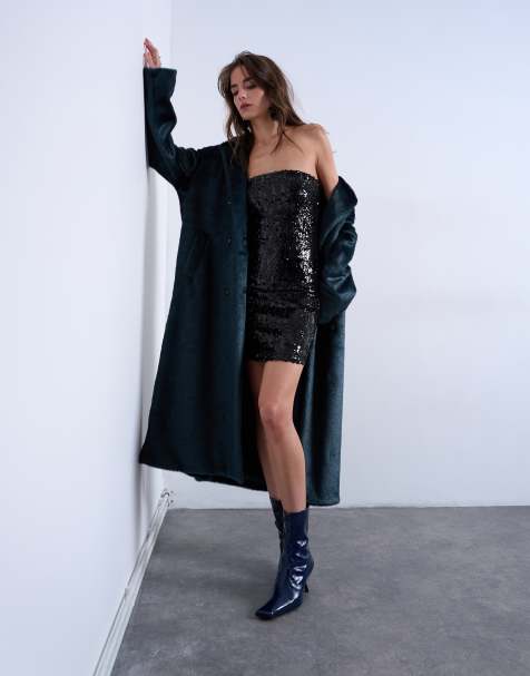 Topshop - Sort minikjole med bandeau-snit og pailletter - view 1