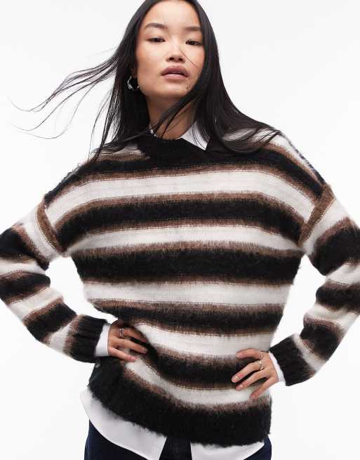 Topshop - Sort og brun-stribet samt oversized trøje i strik