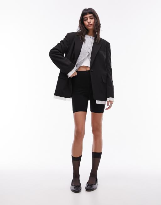 Topshop - Sort og oversized blazer med dekonstrueret skjortedetalje