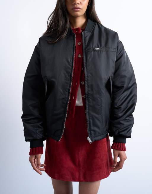 Topshop - Sort og oversized bomber-jakke i nylon