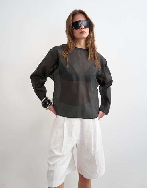 Topshop - Sort organza-top med rund hals