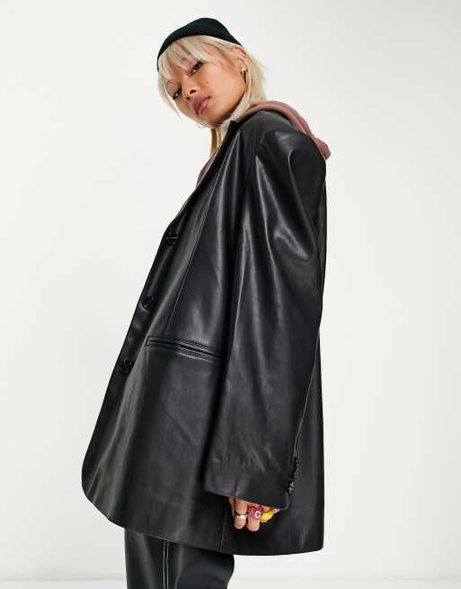 Topshop - Sort oversized blazer i PU