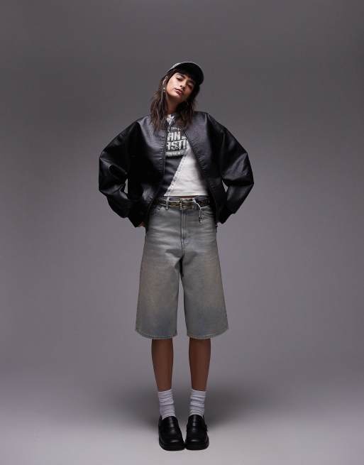 Topshop - Sort oversized bomber-jakke i imiteret læder