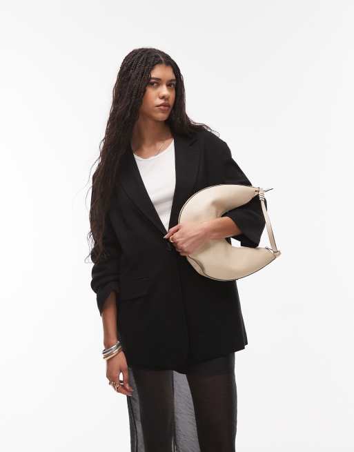Topshop - Sort oversized løstsiddende blazer i hør