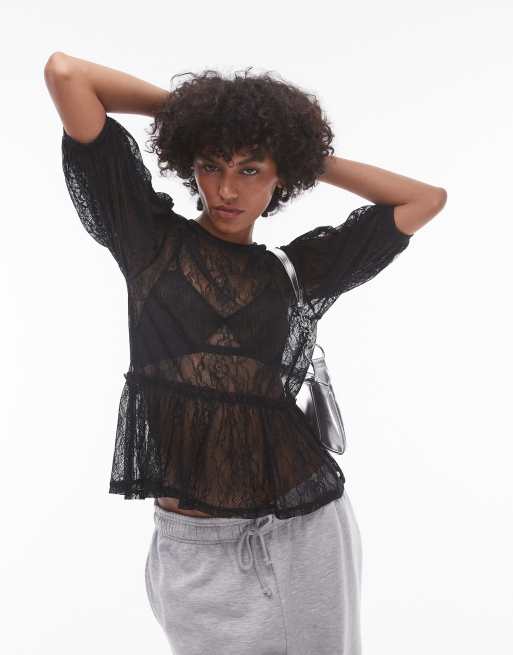 Topshop - Sort peplum-top i blondestof