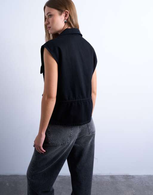 Topshop - Sort ærmeløs cargo-denimtop, 3 af 4