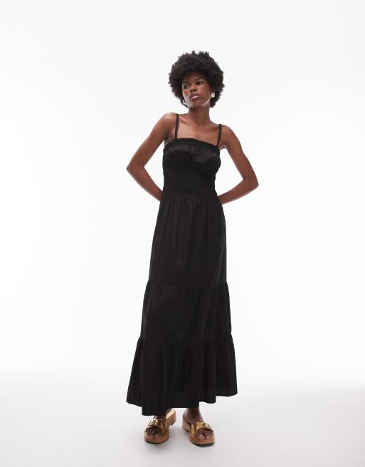 Topshop - Sort rynket midikjole i poplin 