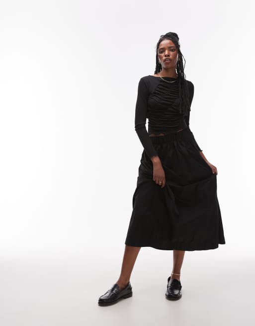 Topshop - Sort rynket top med lange ærmer, 2 af 4