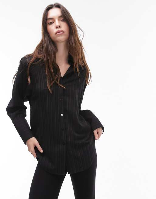 Topshop - Sort skjorte med teksturerede paneler