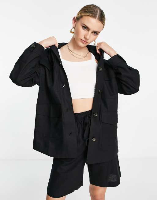 Topshop - Sort skjortejakke i hør