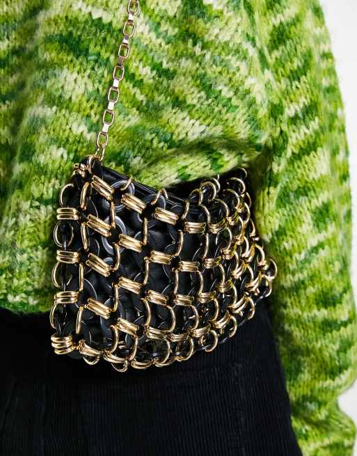 Topshop - Sort skuldertaske i gitter-design 