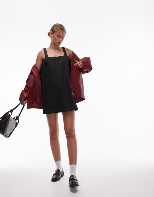 Topshop - Sort, skyllet og skræddersyet pinafore-kjole i denim