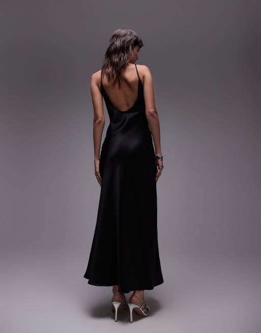 Topshop - Sort slip-maxikjole med cami-stropper og dyb rund hals, 2 af 4