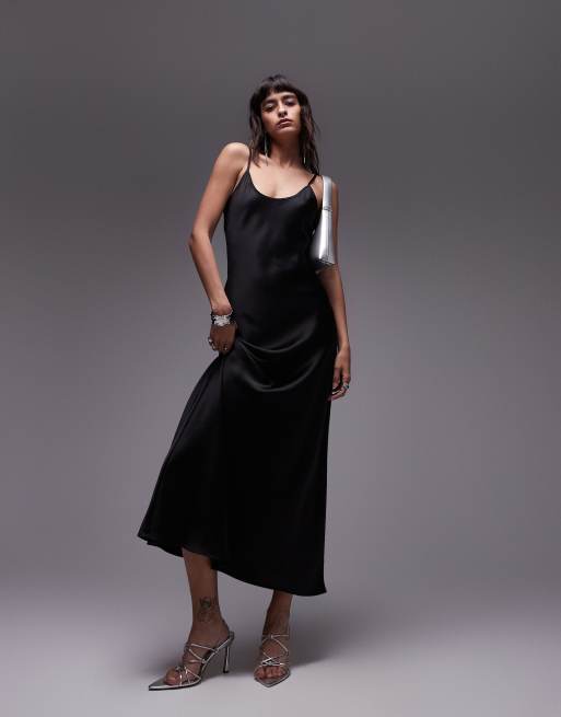 Topshop - Sort slip-maxikjole med cami-stropper og dyb rund hals, 4 af 4