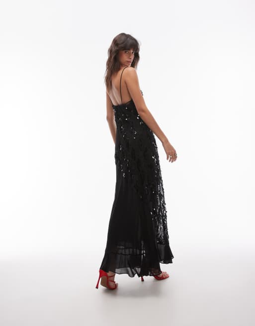 Topshop - Sort slip-maxikjole med paillet-paneler, 2 af 4
