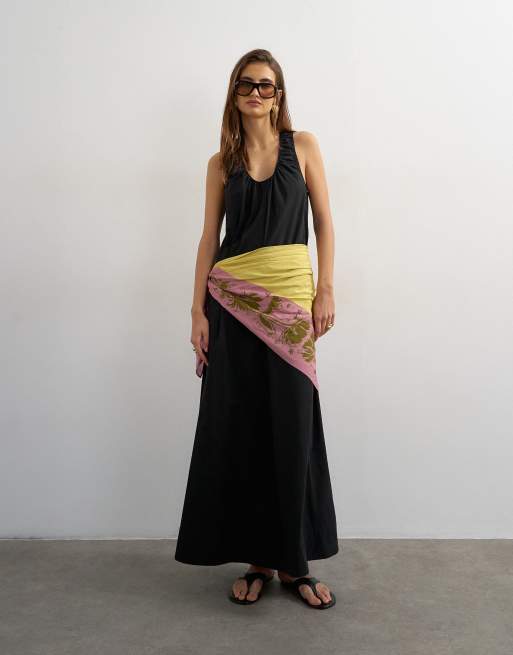 Topshop - Sort sundress i poplin i maxilængde med rynker halsudskæringen, 2 af 4