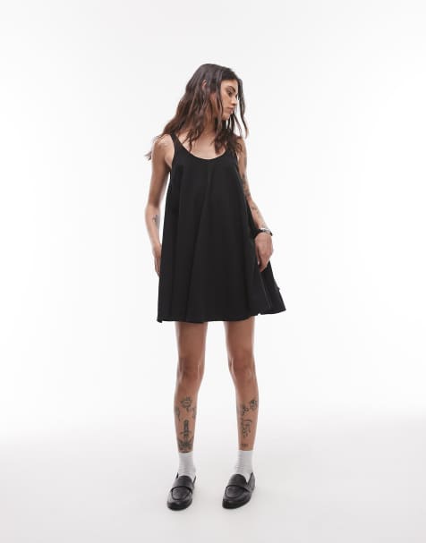 Topshop - Sort swing-minikjole med trapez-form i hør - view 1
