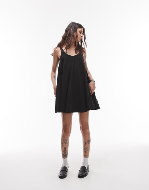 Topshop - Sort swing-minikjole med trapez-form i hør 
