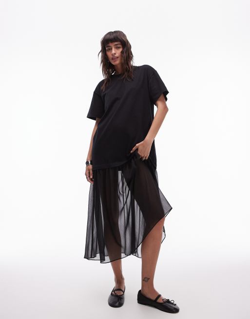 Topshop - Sort T-shirt-kjole i hybridstil