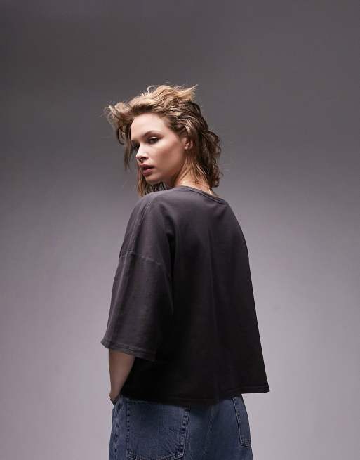 Topshop - Sort T-shirt med korte ærmer i firkantet pasform, 2 af 4