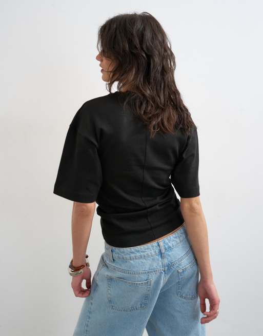 Topshop - Sort T-shirt med løbesnorsdetalje, 2 af 4