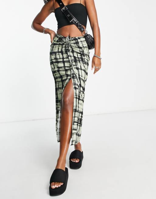 Topshop - Sort ternet midinederdele med samlet front